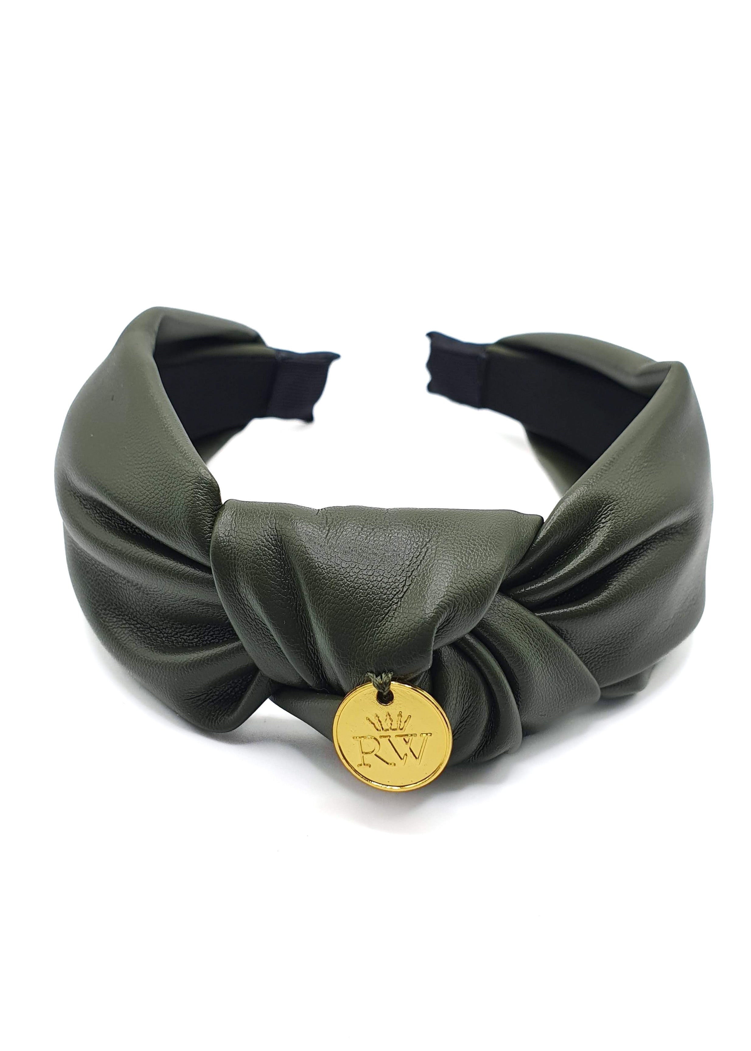 Monica - Olive Faux Leather Knot Hairband