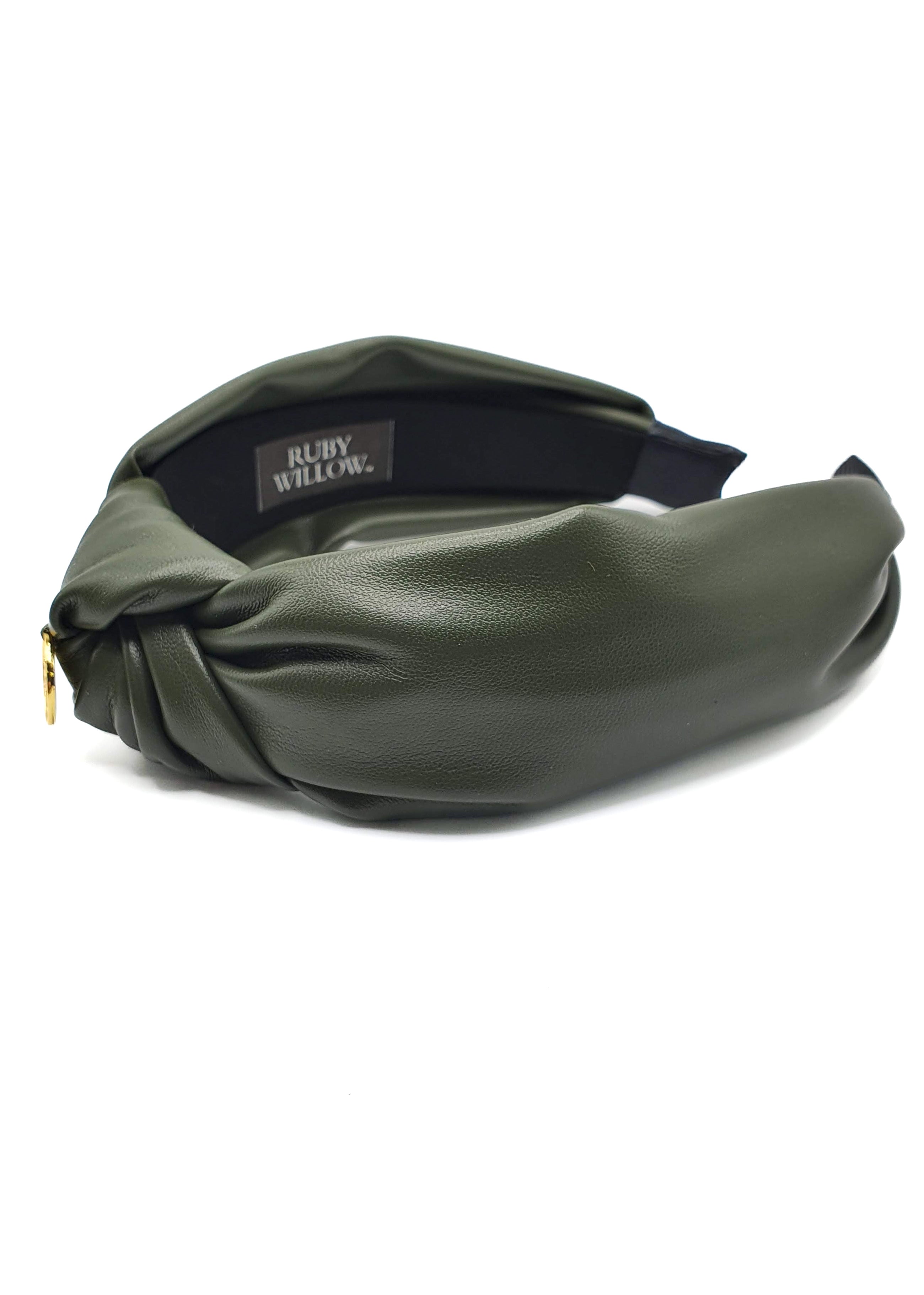Monica - Olive Faux Leather Knot Hairband