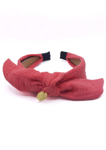 Harriet - Coral Pink Muslin Knot Hairband