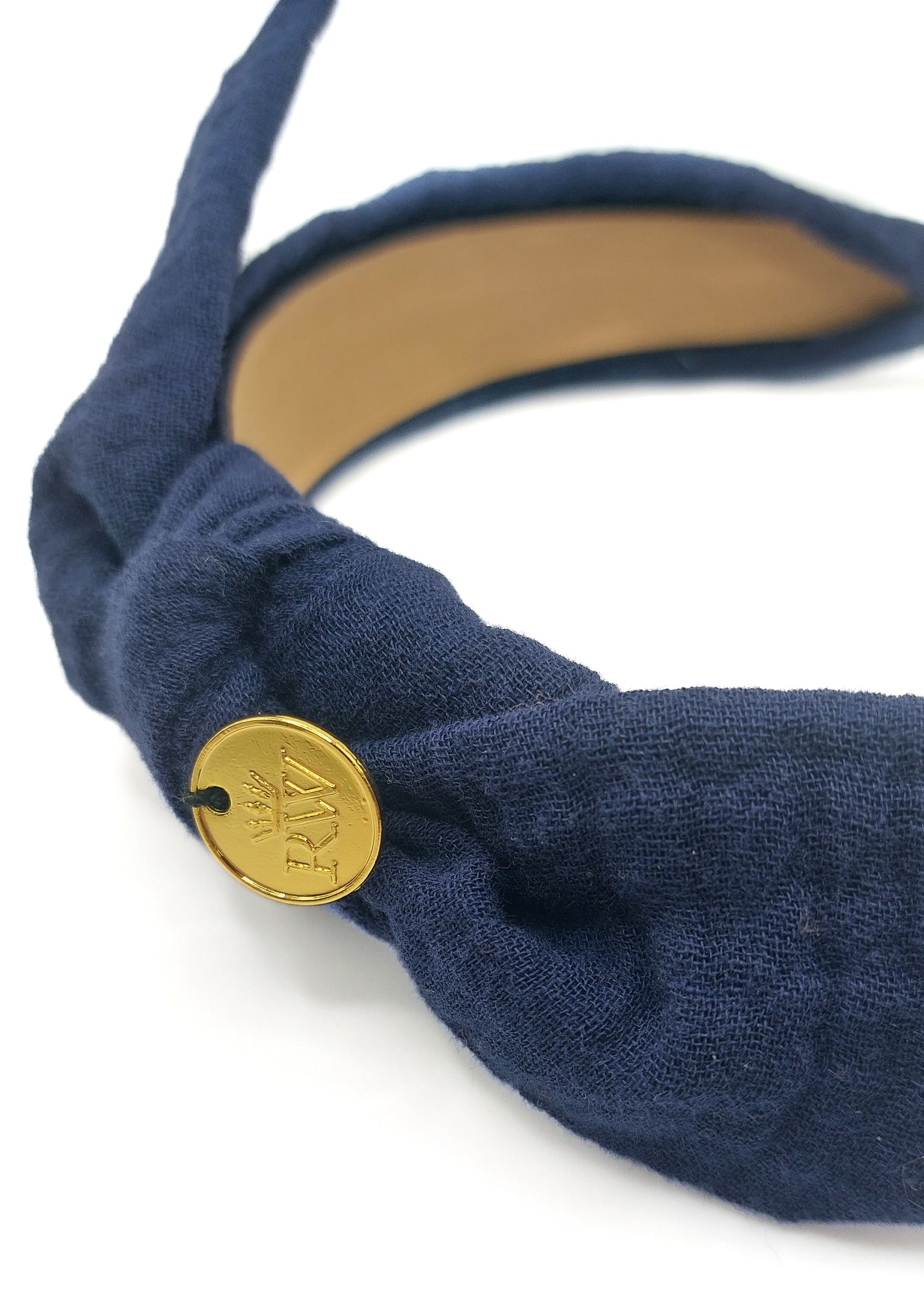 Harriet - Navy Blue Muslin Knot Hairband