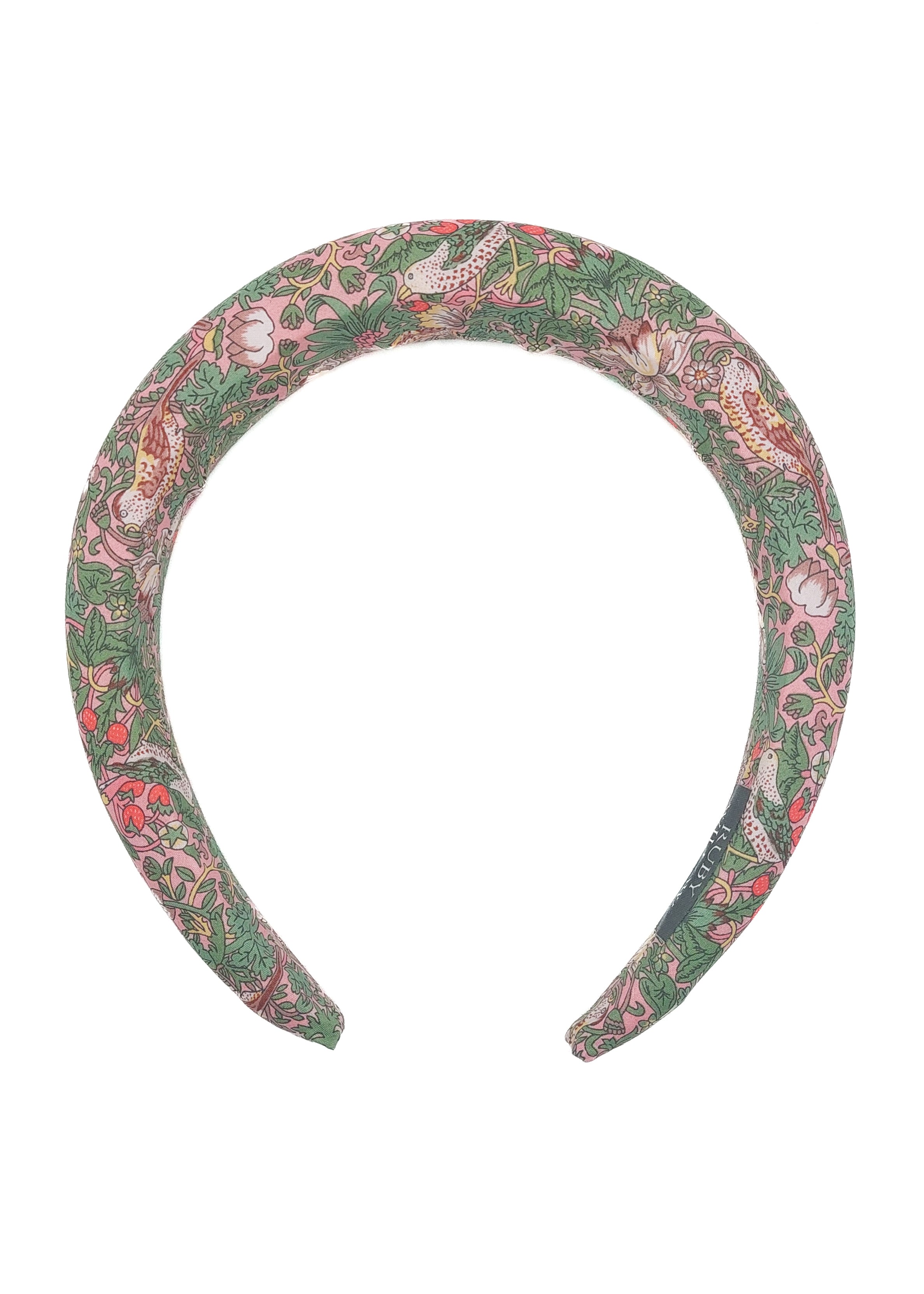 Emmeline - Strawberry Thief Green/Pink Padded Hairband