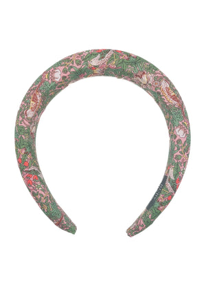 Emmeline - Strawberry Thief Green/Pink Padded Hairband