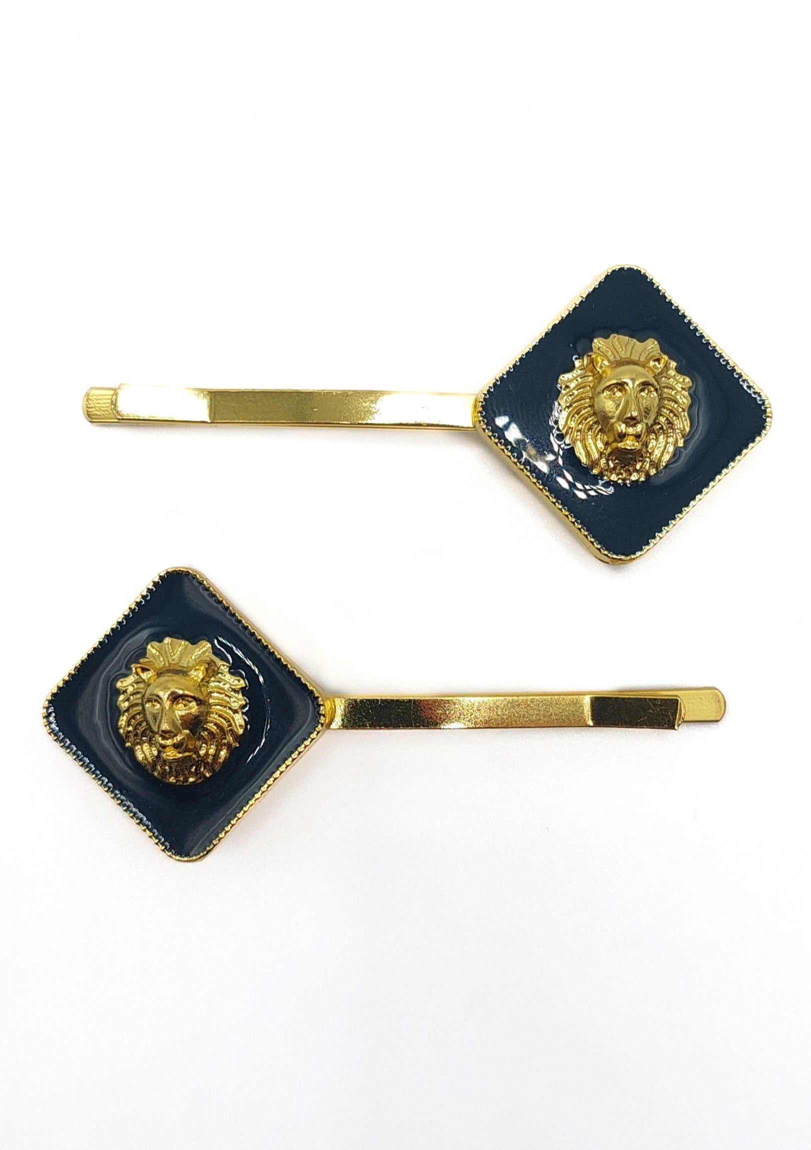 Venita - Navy Lionhead Hair Slides