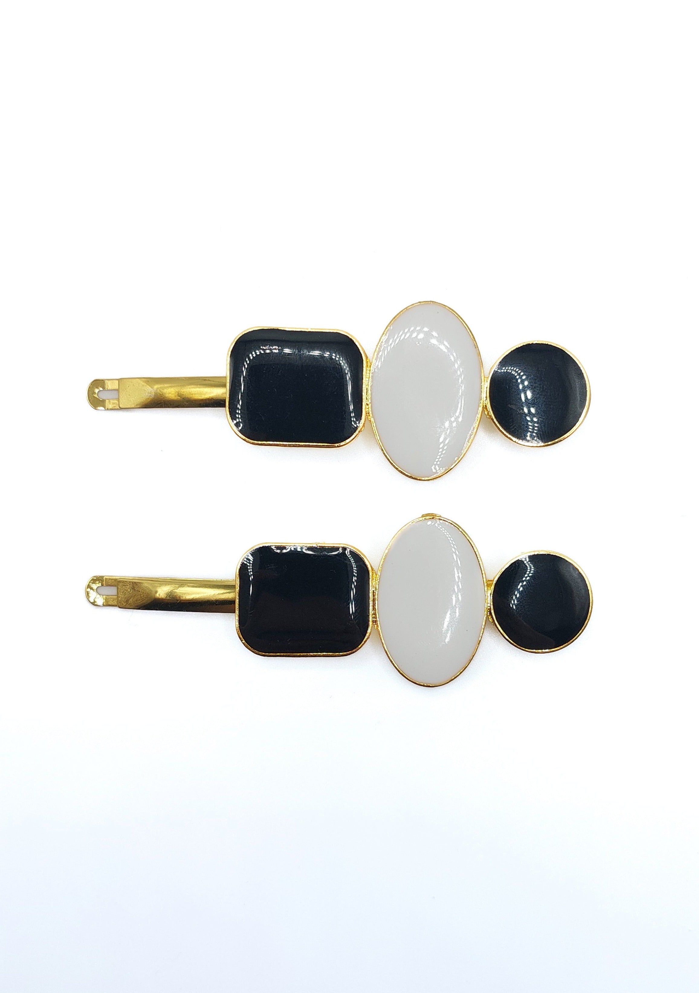 Georgia - Black & White Enamel Hair Slides