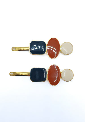 Georgia - Navy, Camel & Ivory Enamel Hair Slides