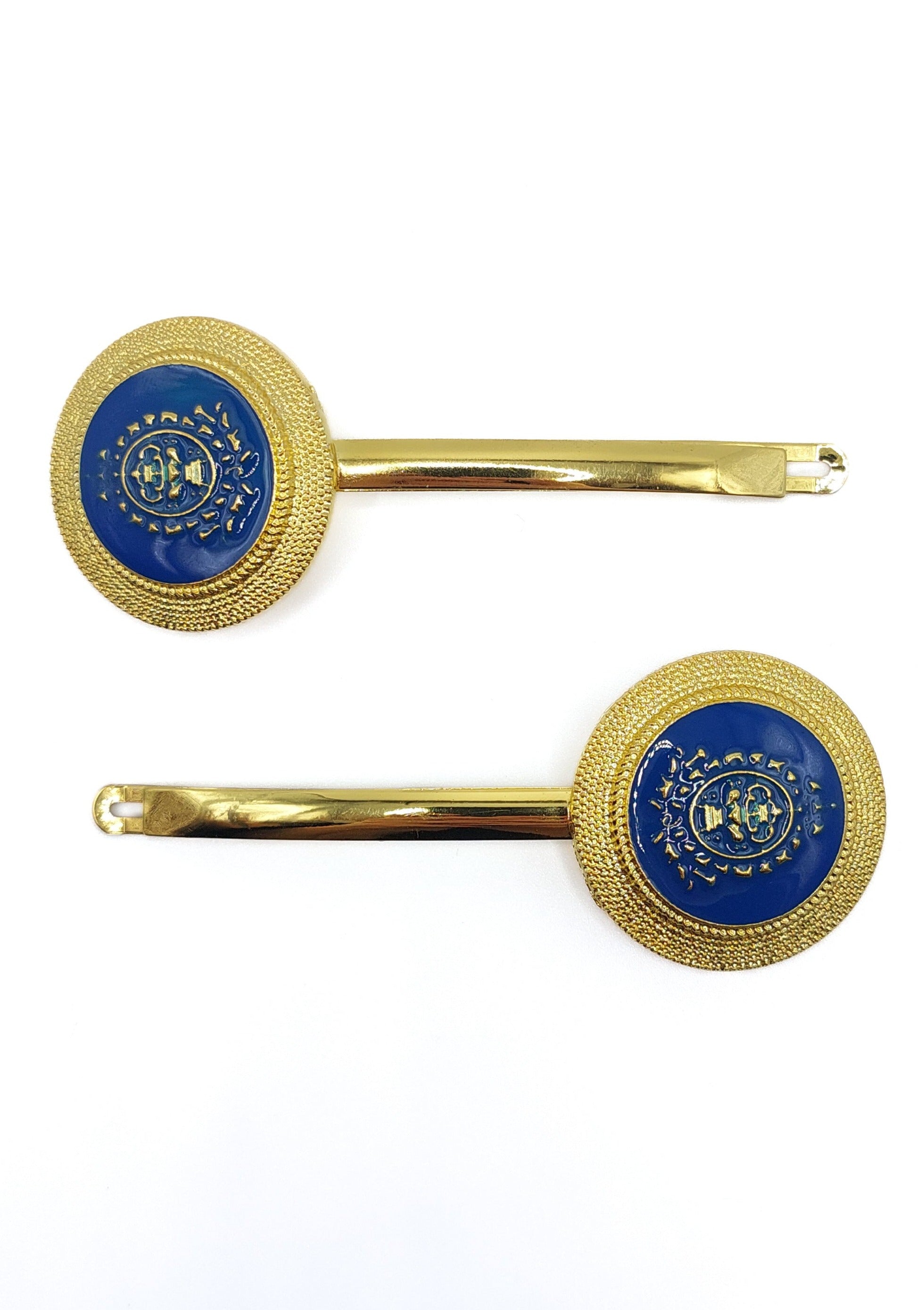 Aquilla - Royal Blue Shield Design Hair Slides