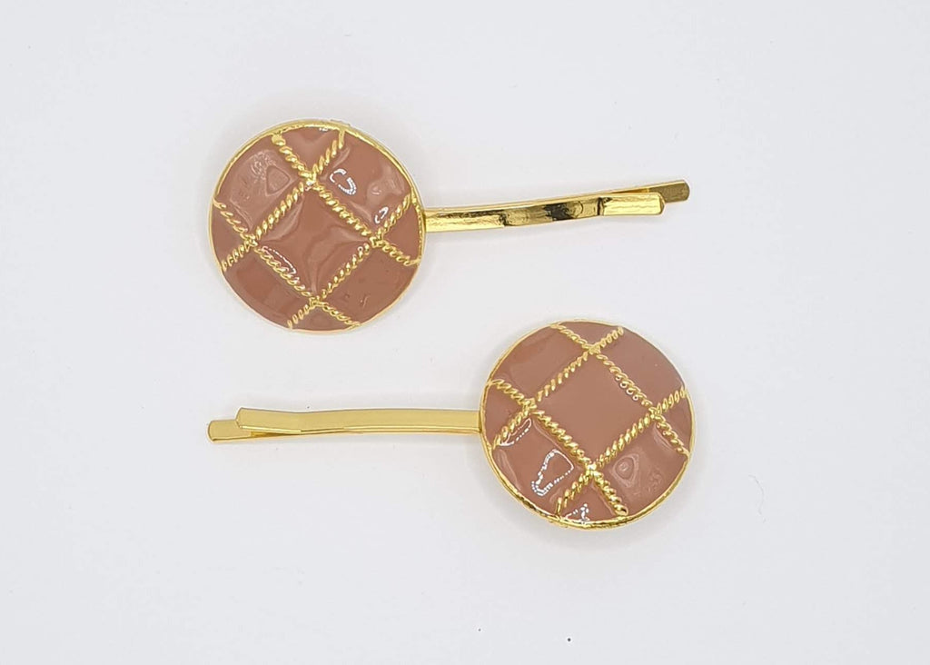 Remi - Dusky Pink & Gold Lattice Hair Slides