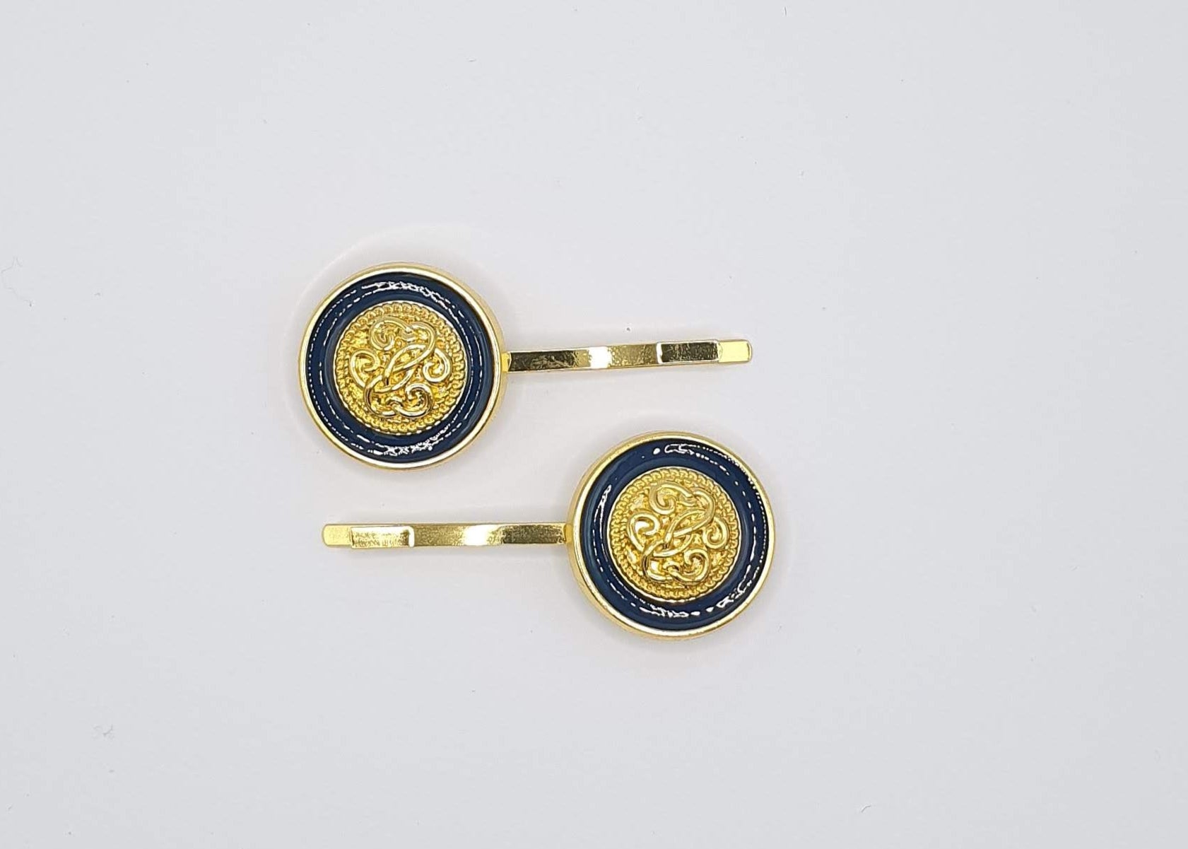 Milan - Navy & Gold Circle Hair Slides