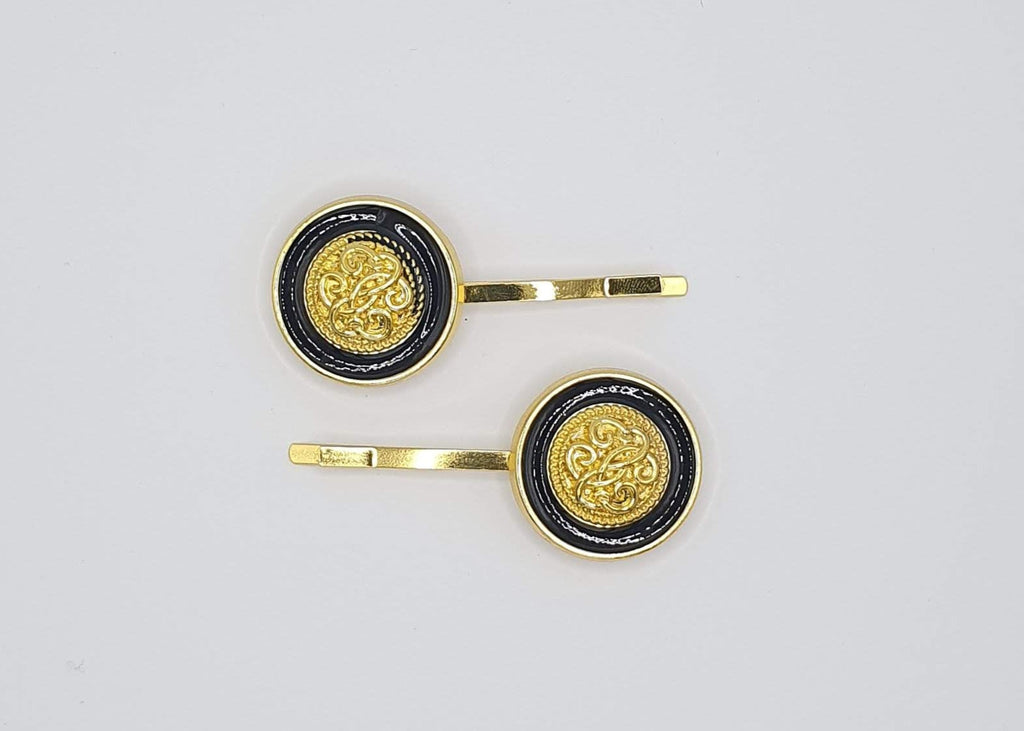 Milan - Black & Gold Circle Hair Slides