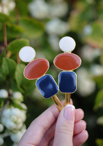 Georgia - Navy, Camel & Ivory Enamel Hair Slides