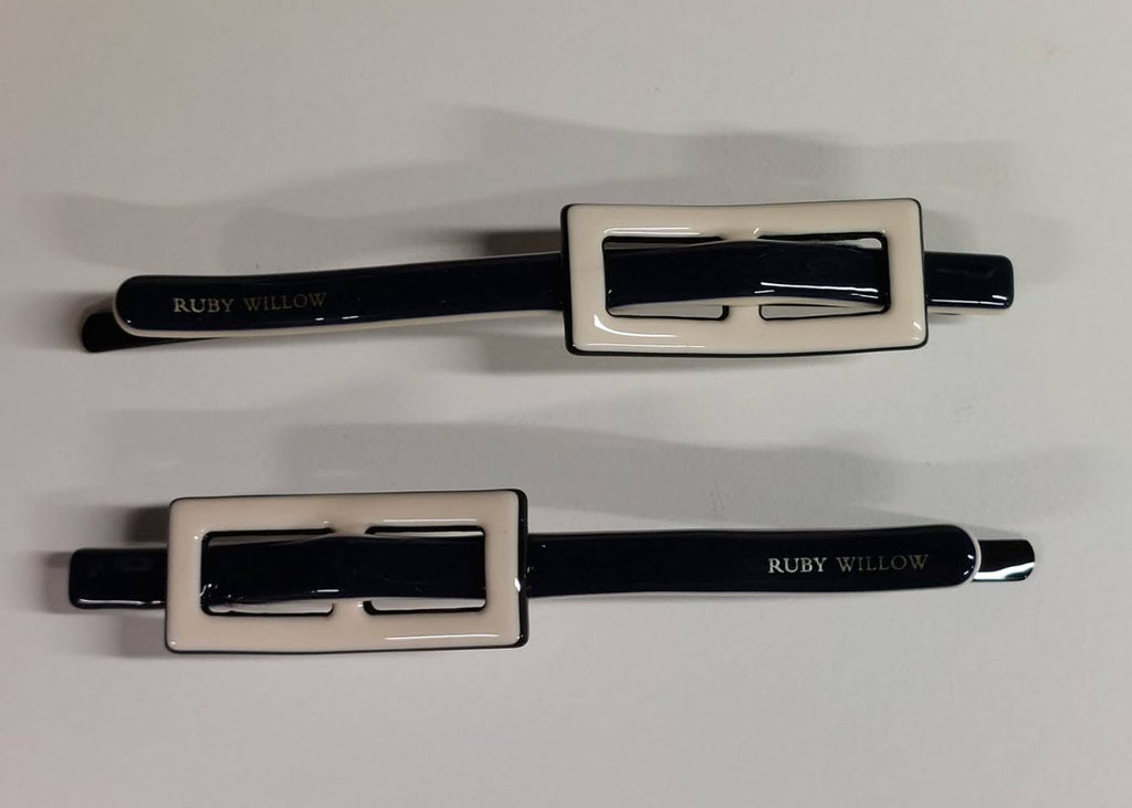 Joanna - Navy & Cream Buckle Hair Slides