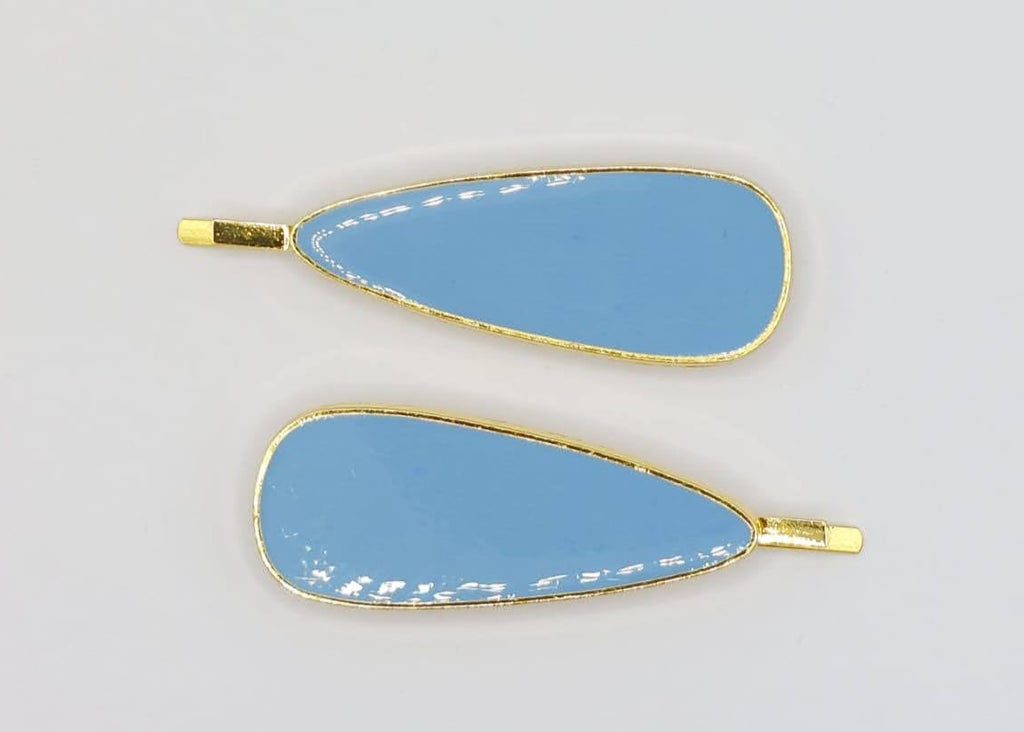 Jasmine - Pale Blue & Gold Teardrop Hair Slides