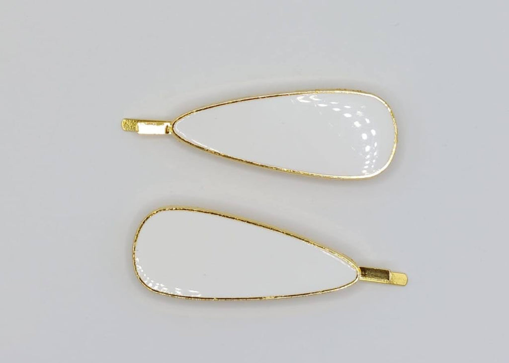Jasmine - White & Gold Teardrop Hair Slides