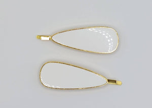 Jasmine - White & Gold Teardrop Hair Slides