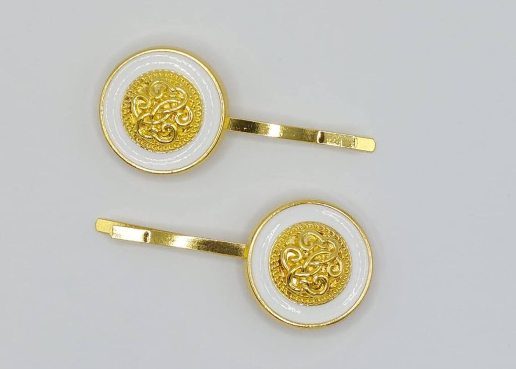 Milan - White & Gold Circle Hair Slides