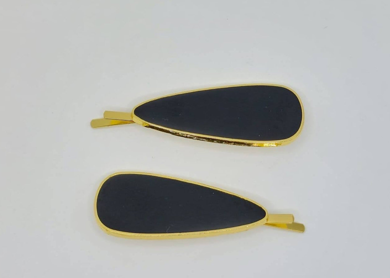 Jasmine - Black & Gold Teardrop Hair Slides