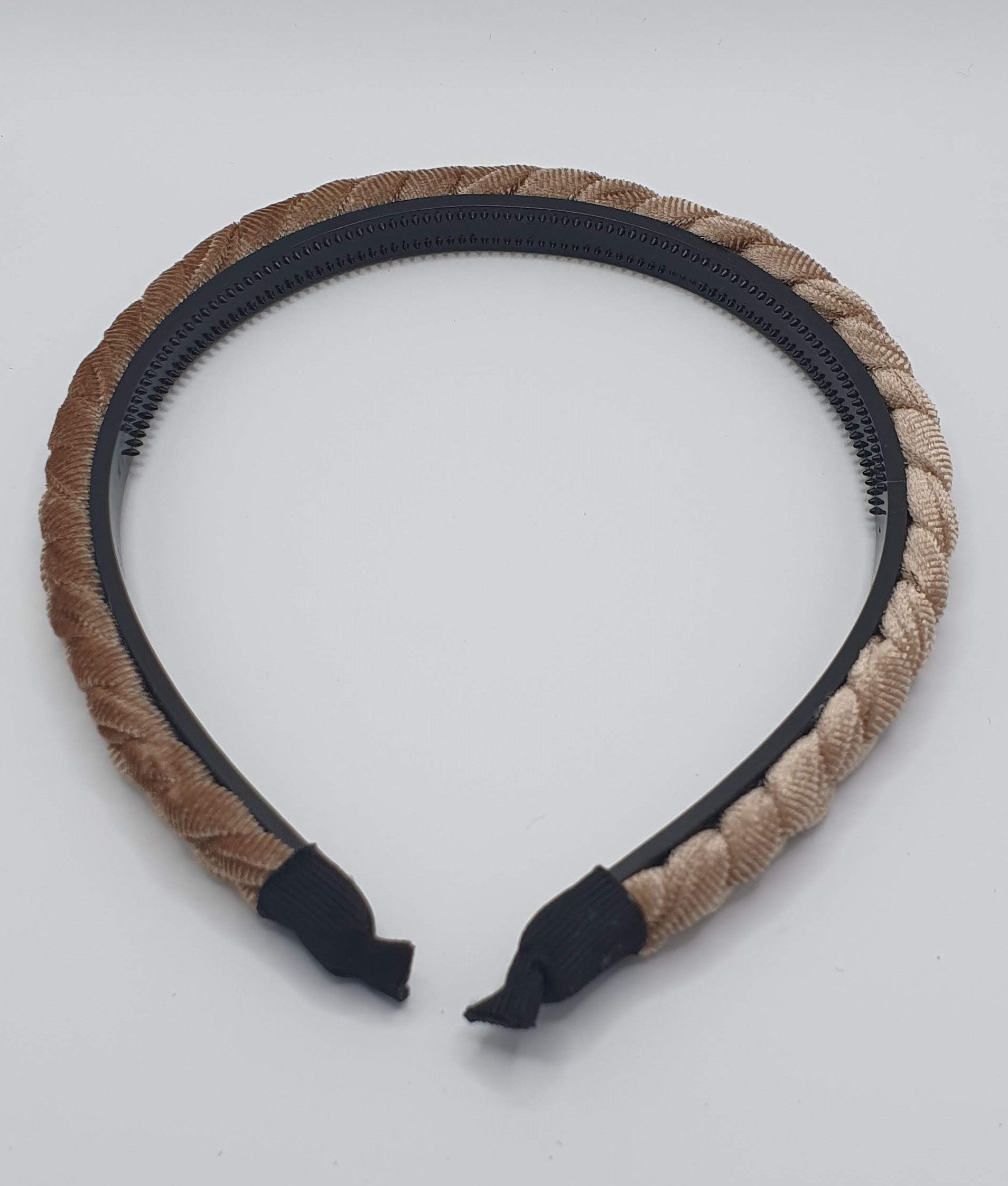 Kara - Camel Narrow Plaited Velvet Hairband