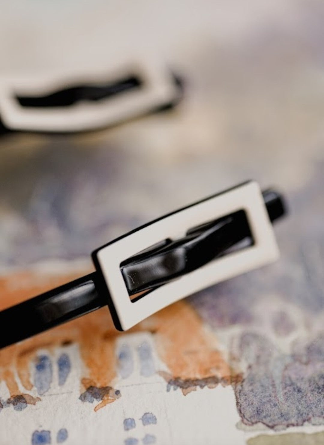 Joanna - Black & Cream Buckle Hair Slides