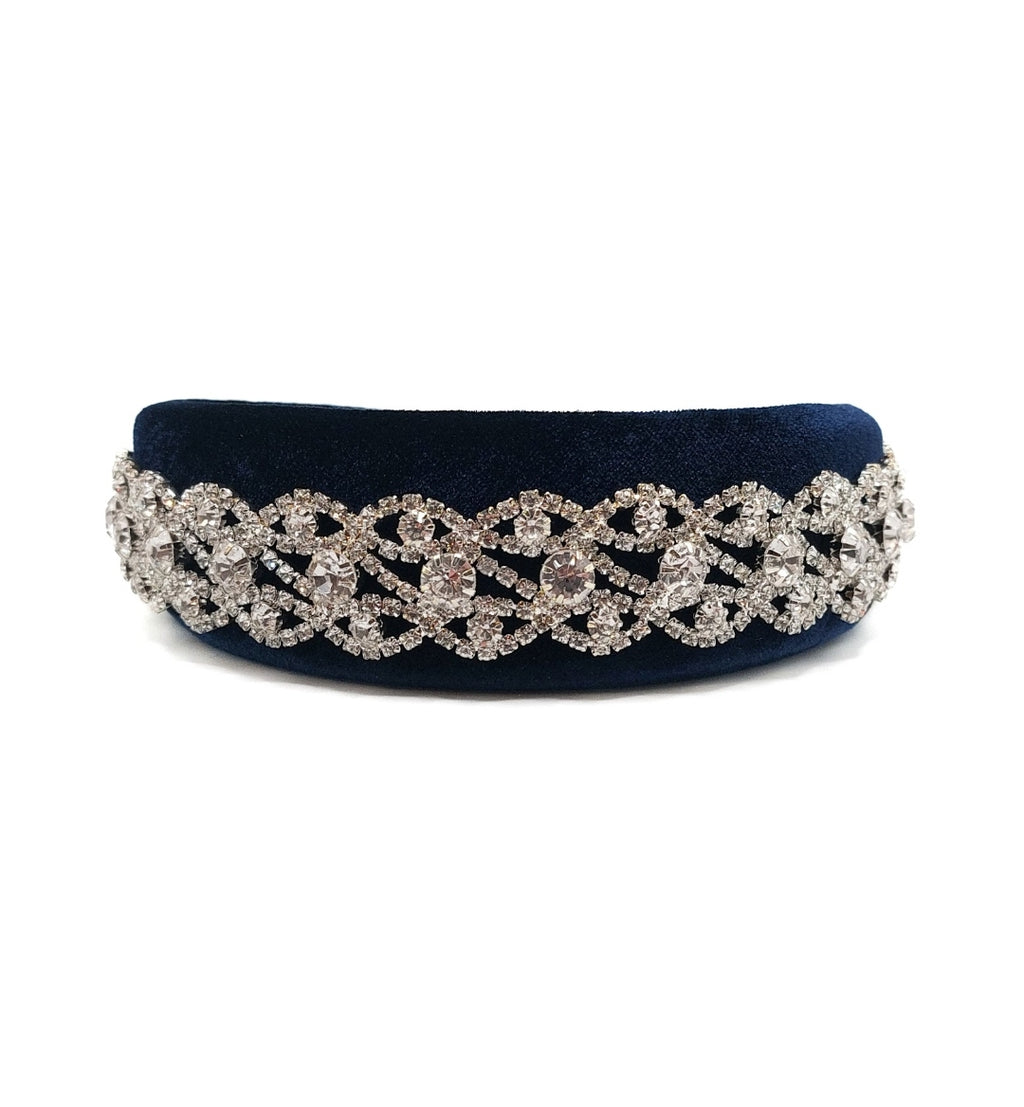 Nina - Silver Embellished Navy Velvet Hairband