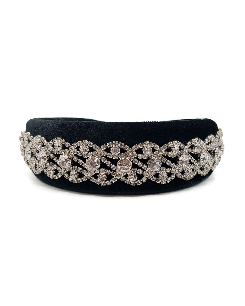 Nina - Silver Embellished Black Velvet Hairband