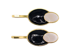 Thea - Navy, White & Gold Oval Hair Slides