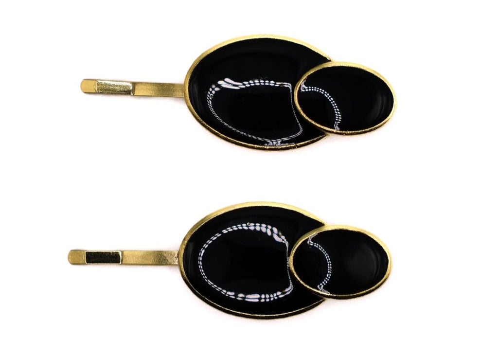 Thea - Black & Gold Oval Hair Slides