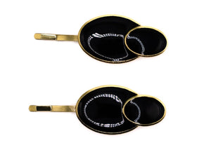 Thea - Black & Gold Oval Hair Slides