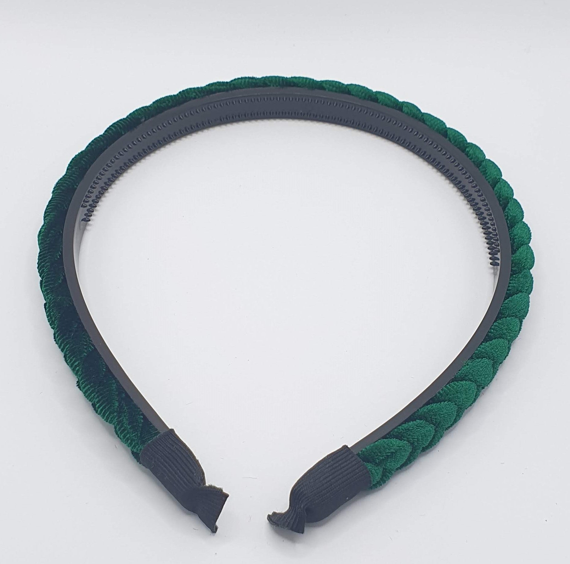 Kara - Hunter Green Narrow Plaited Velvet Hairband