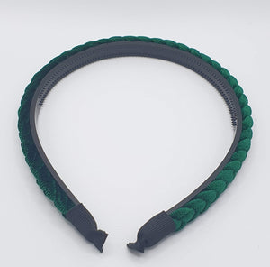Kara - Hunter Green Narrow Plaited Velvet Hairband