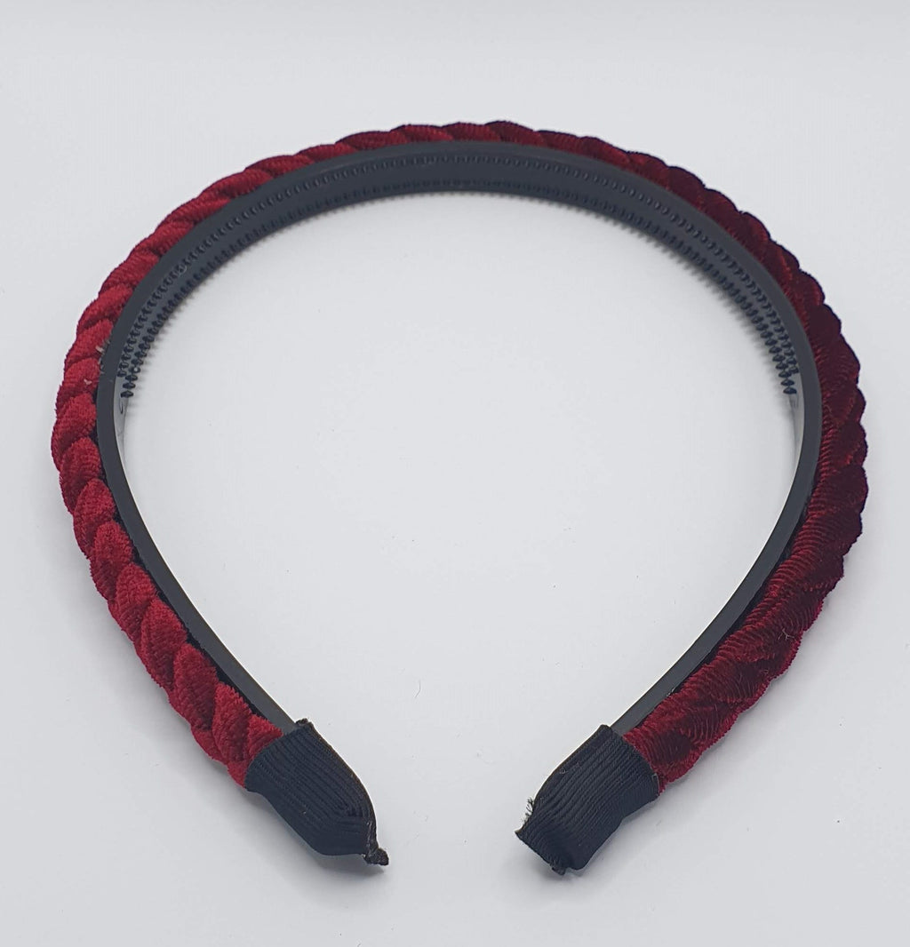 Kara - Wine Red Narrow Plaited Velvet Hairband