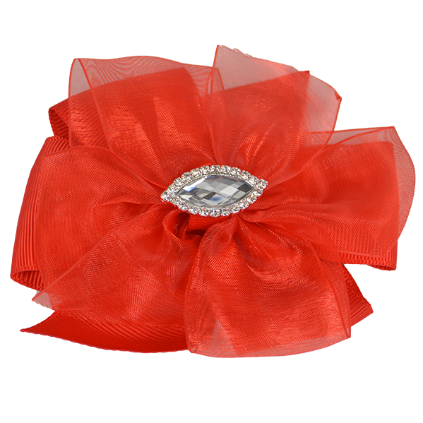 Lily - Small Red Ribbon Diamante Bow