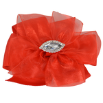 Lily - Small Red Ribbon Diamante Bow