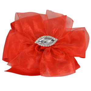 Lily - Small Red Ribbon Diamante Bow