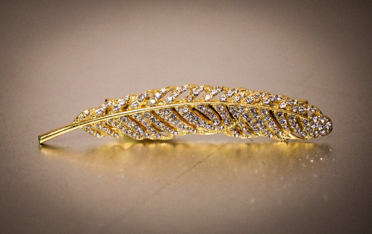 Jorita - Gold Crystal Feather Crocodile Clip