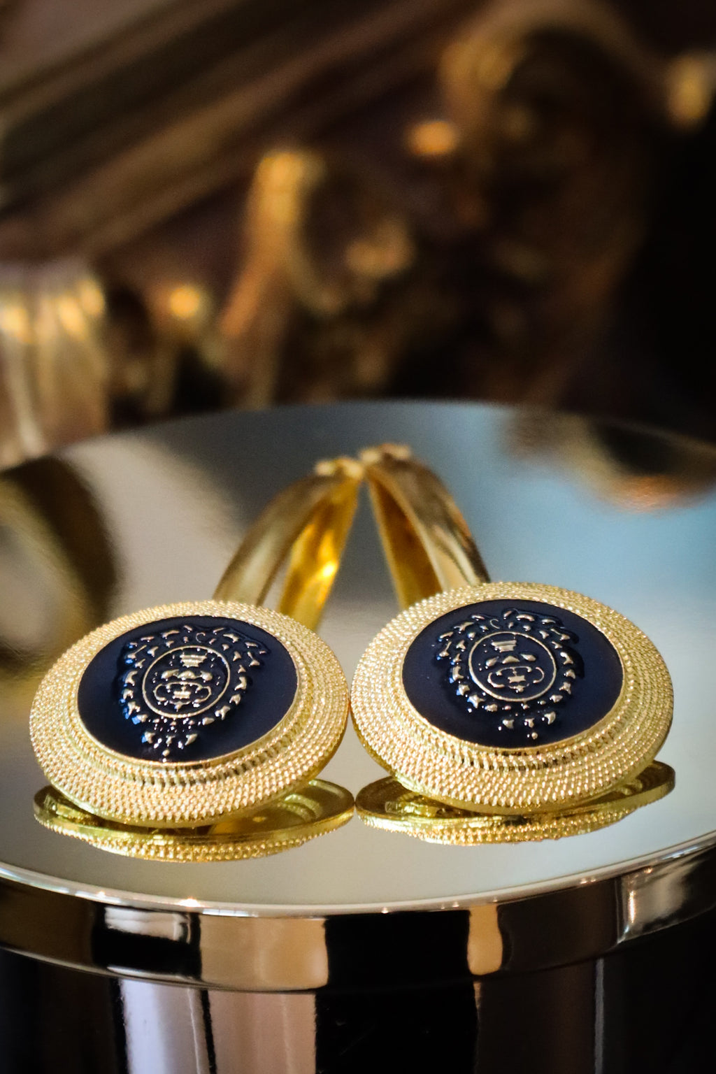 Aquilla - Navy Shield Design Hair Slides