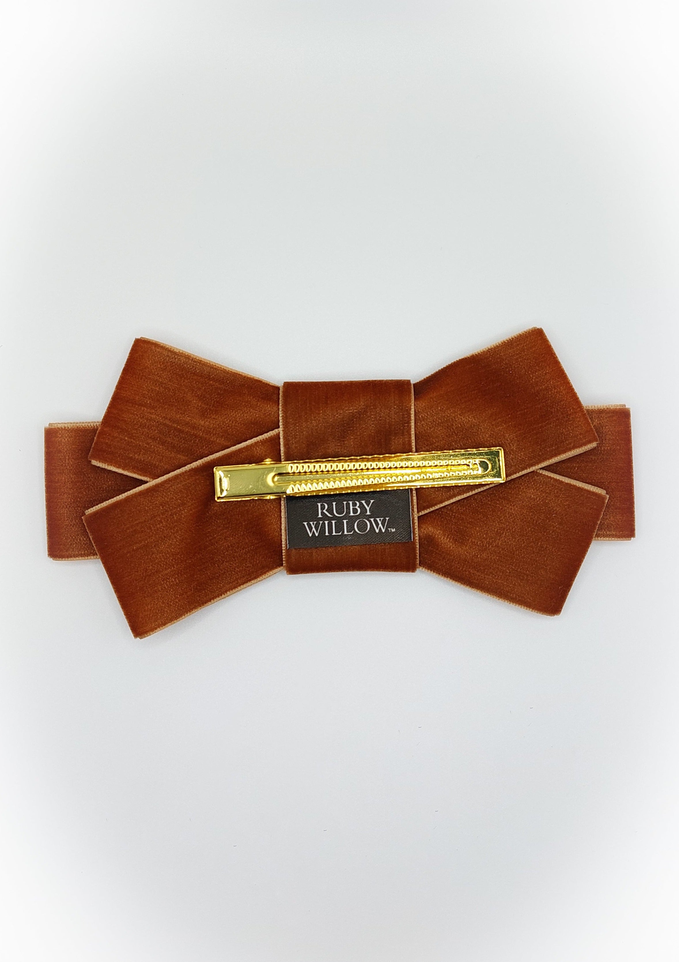 Miranda - Tan Layered Velvet Crocodile Bow