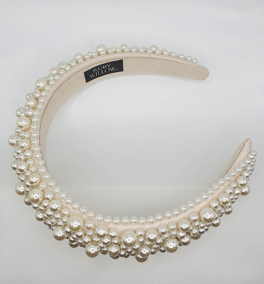 Bianca - Ivory Beaded Padded Hairband