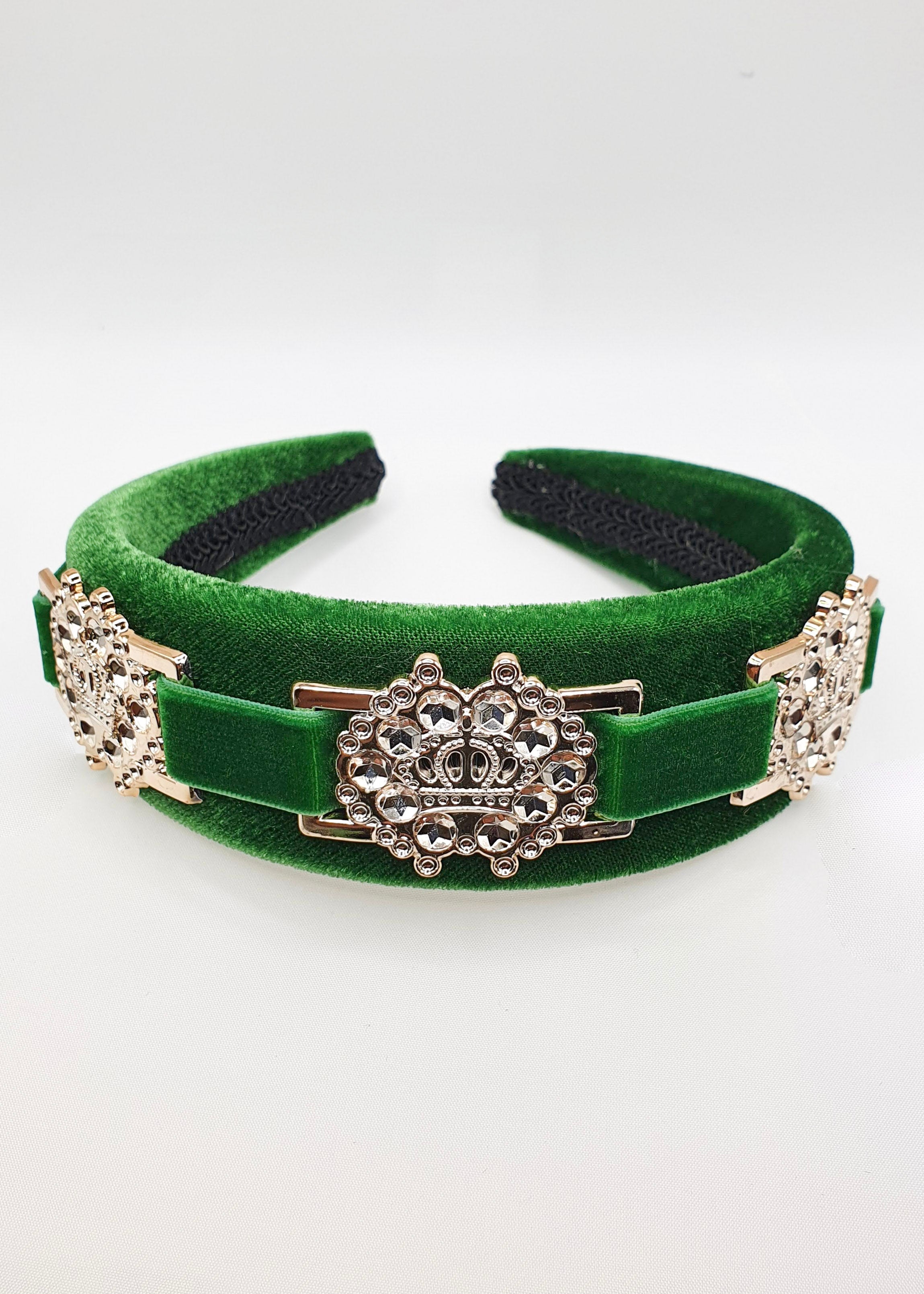 Hettie - Emerald Green Crown Velvet Buckle Hairband
