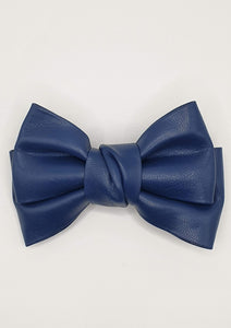 Jean - Navy Faux Leather Bow Crocodile Clip