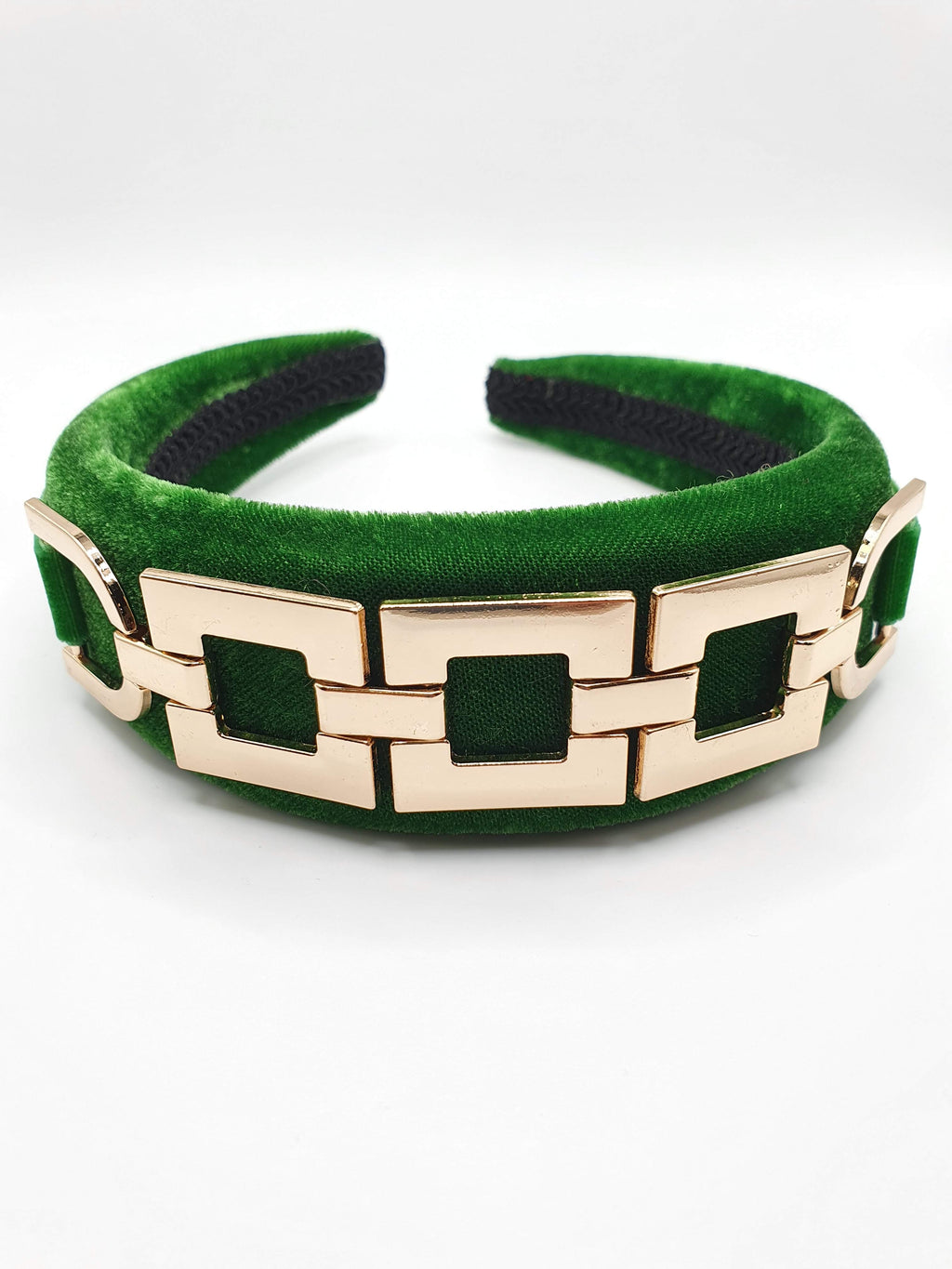 Gianna - Emerald Green Square Chain Velvet Hairband