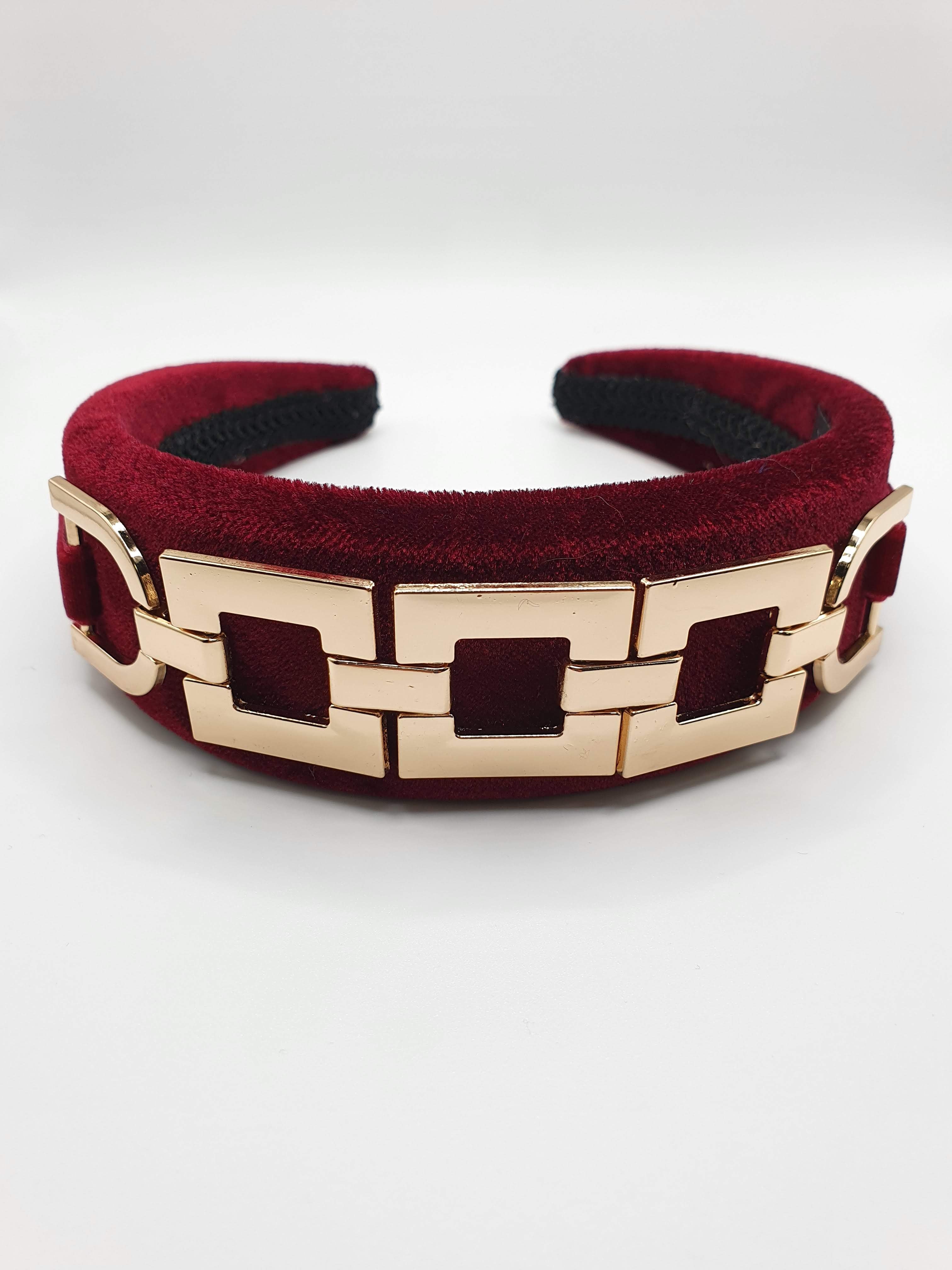 Gianna - Wine Red Square Chain Velvet Hairband