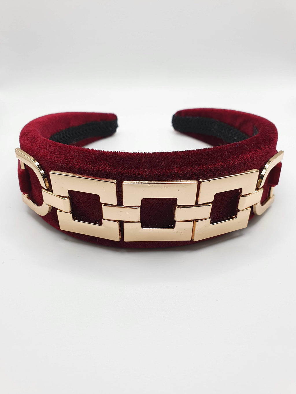 Gianna - Wine Red Square Chain Velvet Hairband