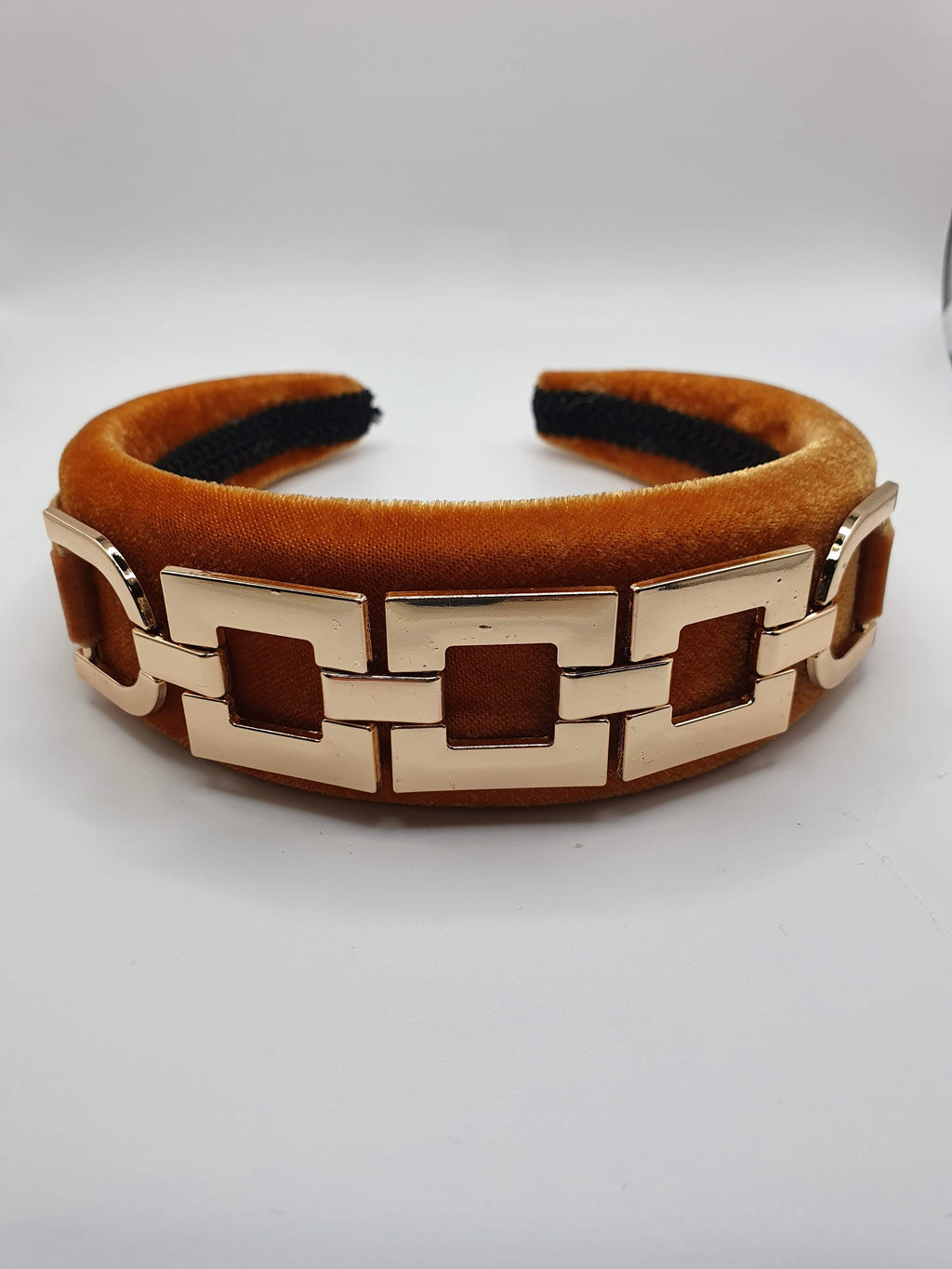 Gianna - Burnt Orange Square Chain Velvet Hairband