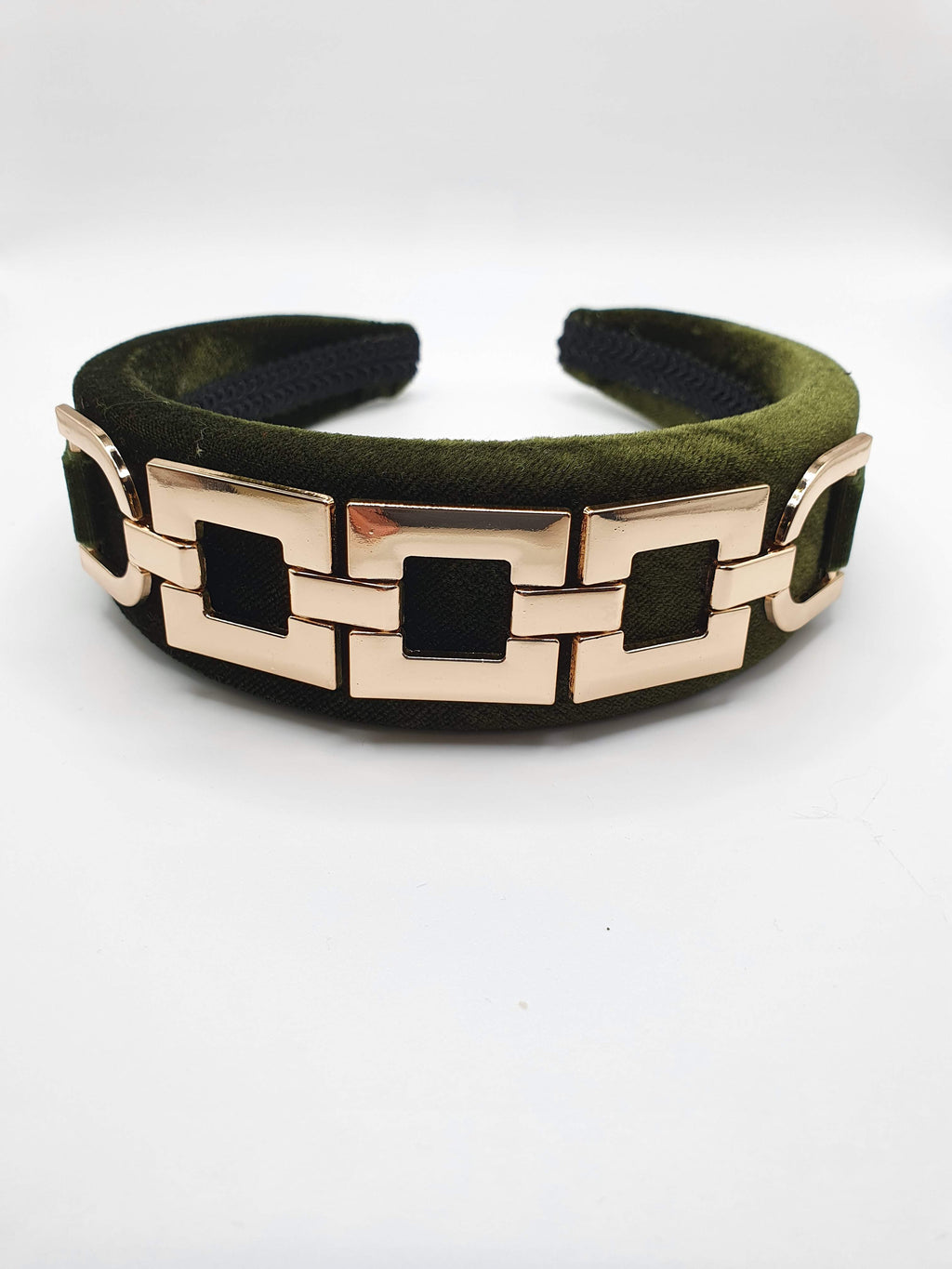 Gianna - Olive Square Chain Velvet Hairband