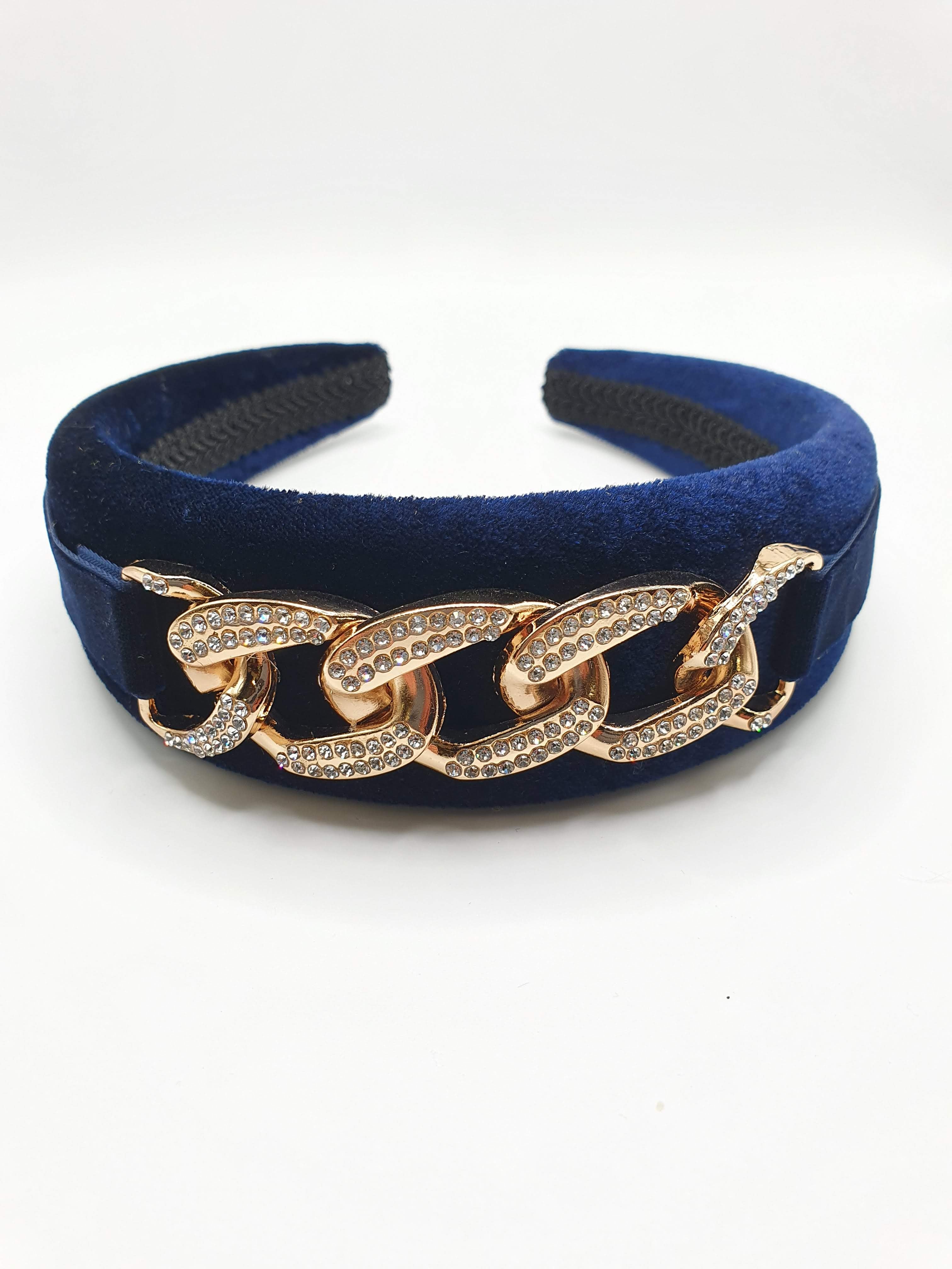 Gemma - Navy Diamante Chain Velvet Hairband