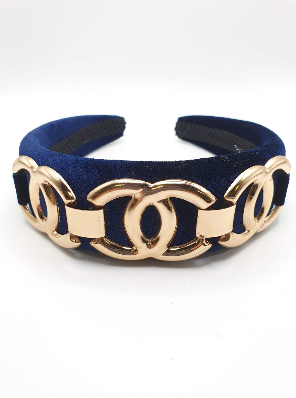 Gloria - Navy Circle Chain Velvet Hairband