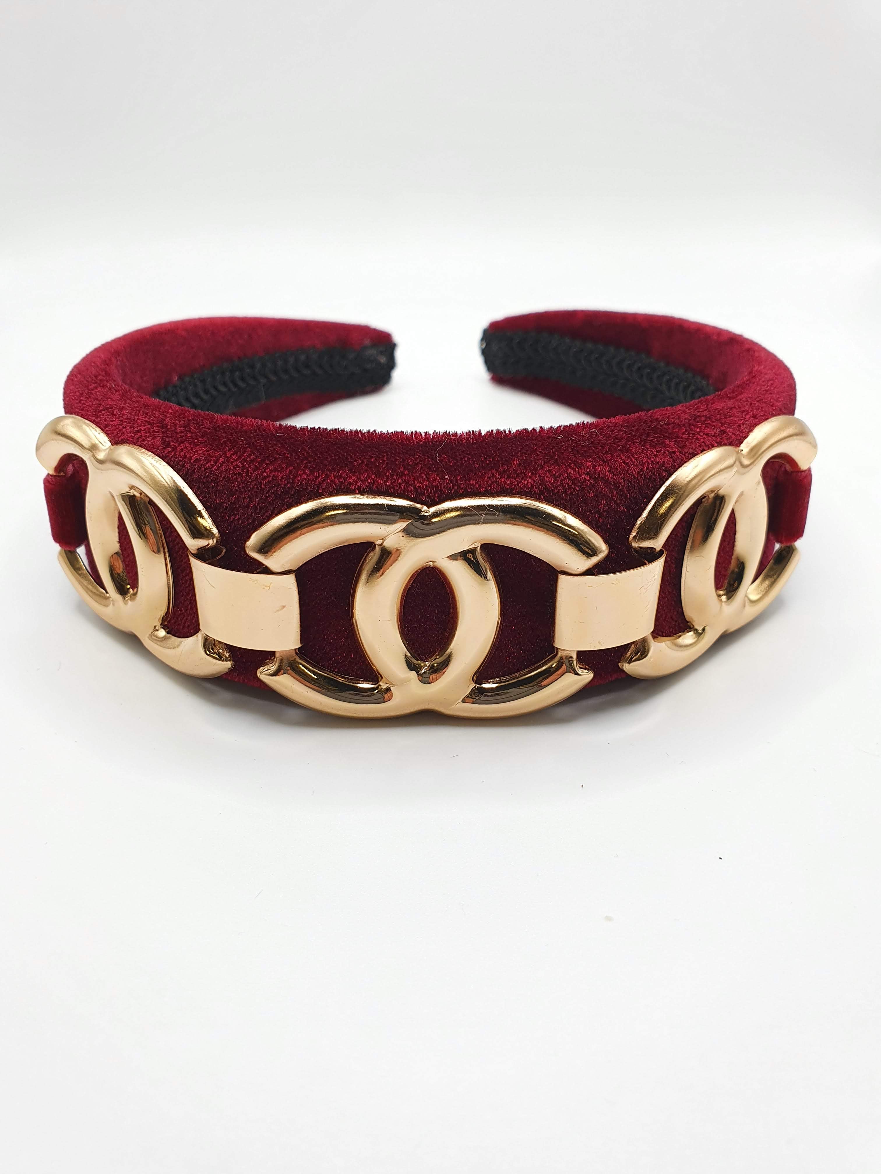 Gloria - Wine Red Circle Chain Velvet Hairband