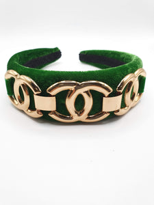 Gloria - Emerald Green Circle Chain Velvet Hairband