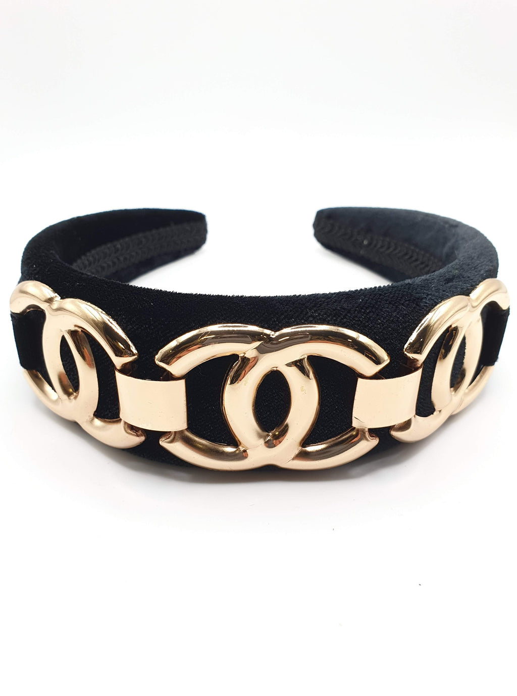 Gloria - Black Circle Chain Velvet Hairband