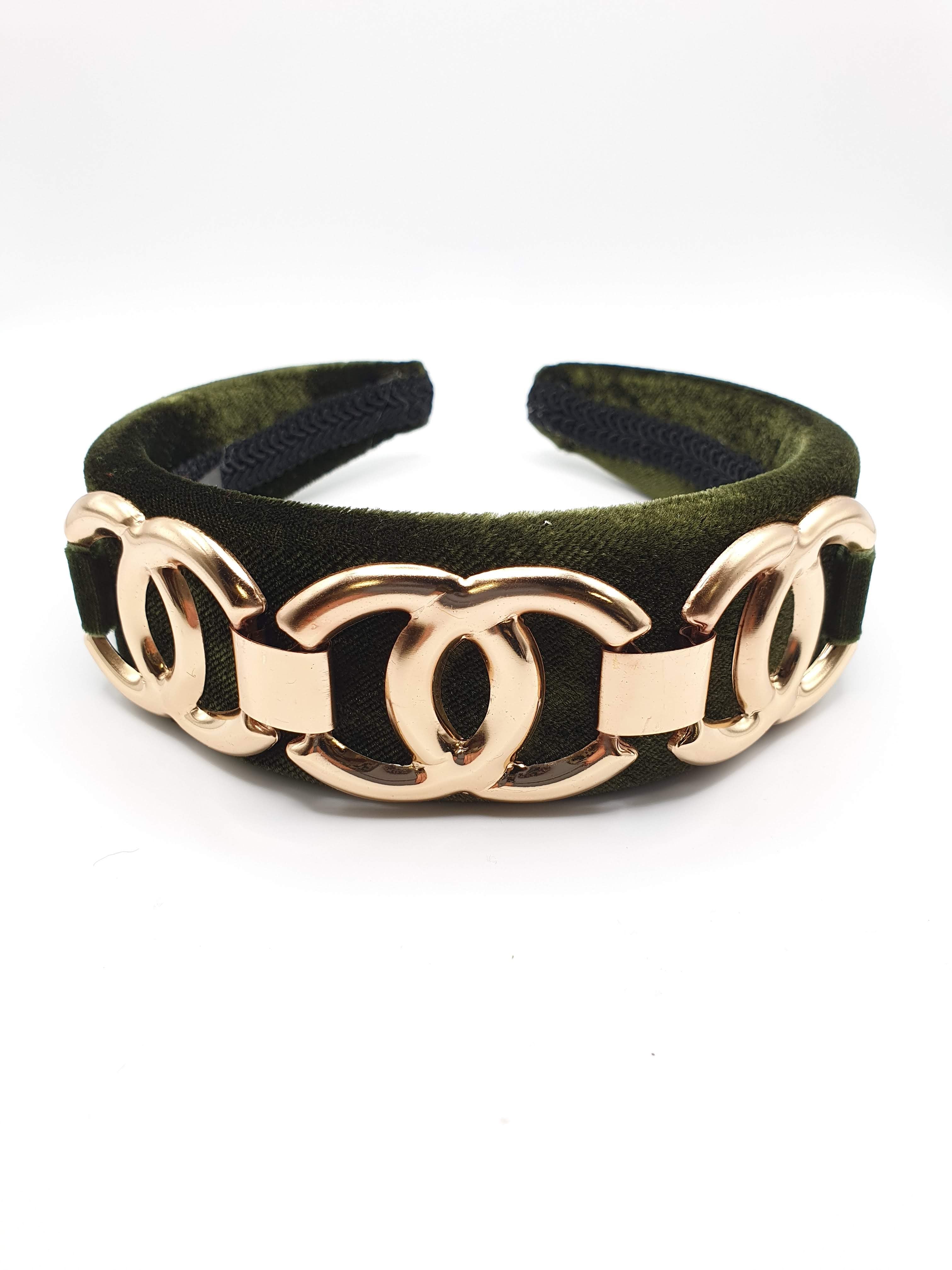 Gloria - Olive Circle Chain Velvet Hairband